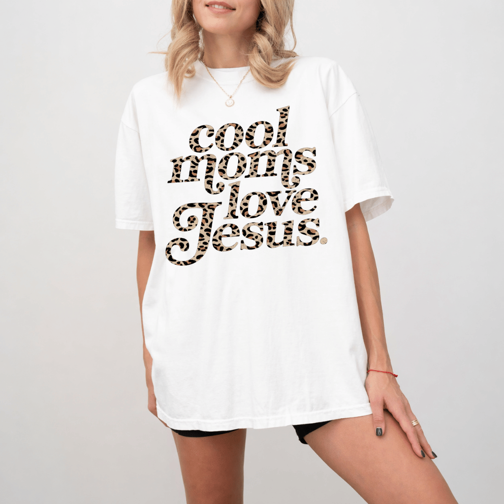 Retro Leopard Cools Mom Love Jesus Comfort Colors T-Shirt – Christian Faith Gift, Bible Verse Tee - back view